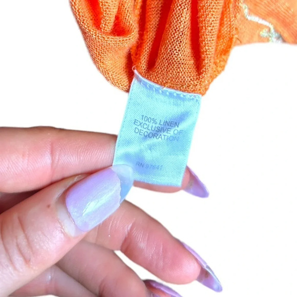 J. Jill Love Linen Shirt Blouse Top Sz Medium Orange Embroidered Sequin Boho - Picture 11 of 12